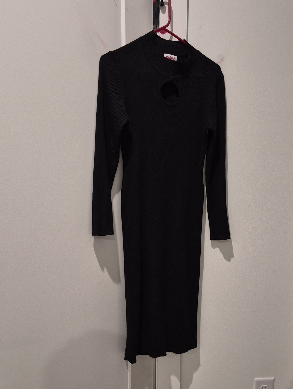 MadRag Black Ribbed Keyhole Midi Scoopneck Plus Size Dress
